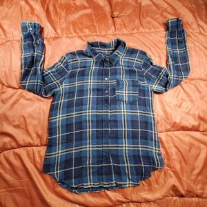 Free People Women's Blue Plaid Long‎ Sleeve Button Down Top Size Small FP